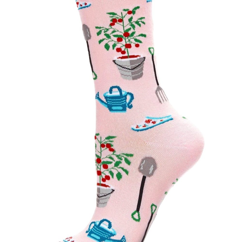 MeMoi Gardening Bamboo Crew Socks, Womens Powder Pink, Comfort Fit